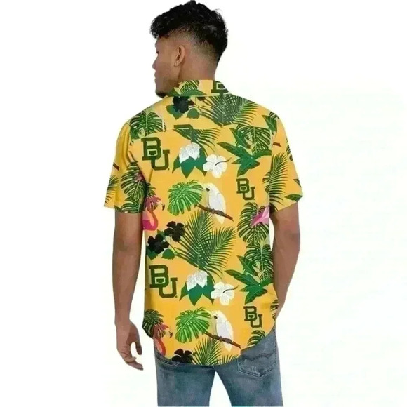 FOCO Baylor Bears NCAA Men’s Hawaiian Floral Button Up Short Sleeve Shirt XL - Picture 2 of 11